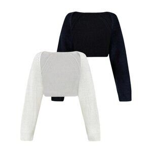SHEIN EZwear 2pcs Solid Ribbed Knit Shrug Cardigan